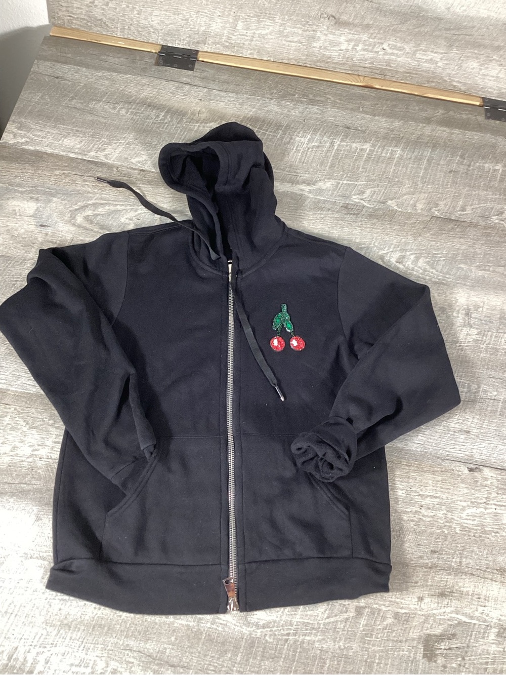 Le Superbe Cherry On Top Zip Hoodie Black Sequin Womens Size S NWT USA